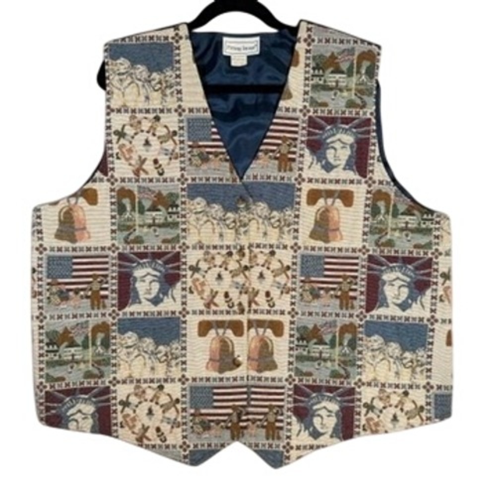 Fitting Image Americana Tapestry Vest 22/24 Men Multicolor Patriotic Woven